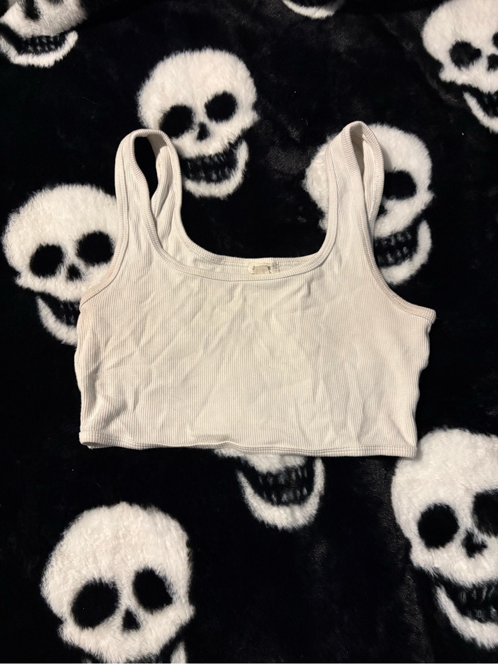 Garage White Ribbed Square Neck Crop Tank